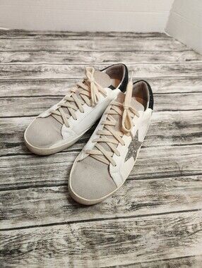 White & Gray Casual Sneakers with Glitter Star